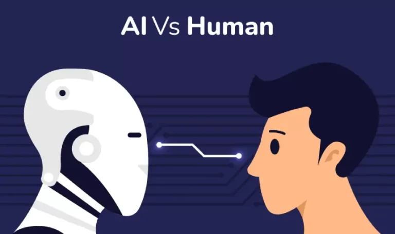 Illustration comparing AI writing tools with human writers, showcasing their strengths and differences, such as speed, creativity, and personalization