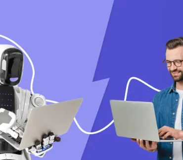 Side-by-side comparison of AI writing tools and human writers, highlighting key features like efficiency, originality, and emotional depth.